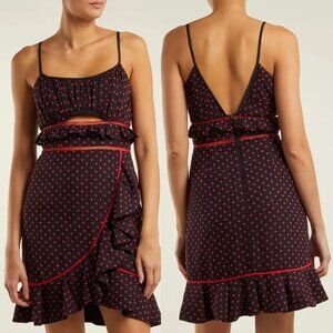 Self-Portrait Tank Mini Dress Polka Dot Front Cut-out Ruffled Wrap Skirt Size 6